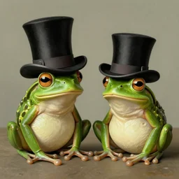 couple of frogs wearing top hat by René Magritte, detailed, 4k