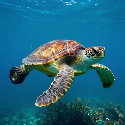 underwater turtle with car wheels