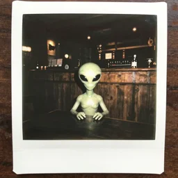 polaroid photo taken by an alien in a pub 1 9 7 0 s