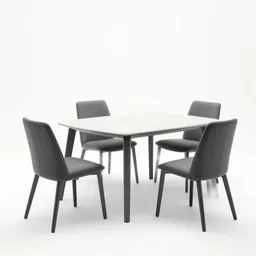 a dining set designed by james dyson, white background, studio photograph