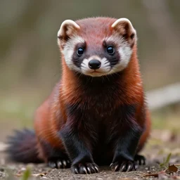 photorealistic, male weasel furred redblack body fursona