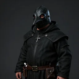 a portrait, a chubby humanoid wearing a pointy bird style black plague doctor mask, realistic, short in stature, wearing black medieval robes, medical doctor, small vials and pouches attached to belt, pointy mask, style by donato giancola, wayne reynolds, jeff easley dramatic light, high detail, cinematic lighting, artstation, dungeons and dragons