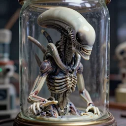 beautiful three point perspective film still of holly herndon xenomorph lab / 9 scene in aliens, extreme closeup 3 / 4 portrait in style of frontiers in blade runner miniature photography fashion architectural art studio edition, real - life porcelain statue in victorian glass jar, pursed lips, anatomically correct, tilt shift background, sharp focus, panavision, 8 k, macro, cinematic style
