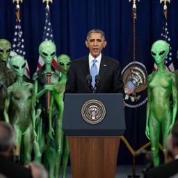 alien species being introduced by Barack Obama giving a speech introducing them