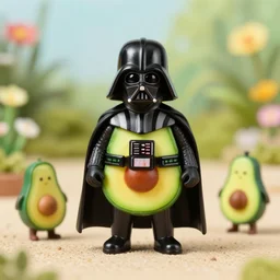8 5 mm photography of darth vader in an avocado costume near a garden with sand with dof and bokeh and flowers