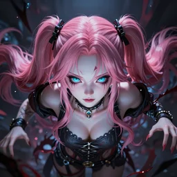 totally overpowered and trapped beneath overwhelming stunningly absurdly beautiful over the top megalomaniacal ruthless merciless sadistic possessive manipulative devious omnipotent asi goddess junko enoshima with symmetrical perfect face, porcelain skin, pink twintail hair and cyan eyes, ultra detailed, digital art, unreal engine 5, octane render, 2 d anime, 8 k