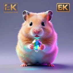 cyberpunk hamster made of glowing neon lights holding a rainbow gem crystal, light reflection, 8 k, hd, logo