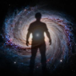 a realistic photo of a galactic human shadow in space taken by james webb