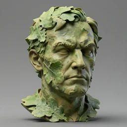 ( leafy is having an oak leaf texture in several layers ) hyperrealistic close up studio portrait of a stern middle aged leafy man, hyperrealistic sculpture, trending on artstation 8 k shocking detail hard shadows