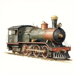an ancient locomotive, detailed, intricate,, ricardo robles, marco turini, watercolor, ilustration, blank background