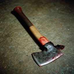 a bloody axe on the floor, photography, 1990 colored footage