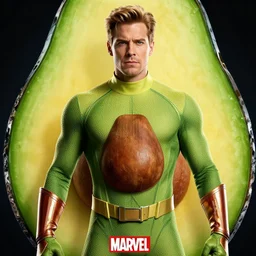 a marvel movie poster of a superhero wearing avocado costume, amazing detail, cinematic, marvel logo