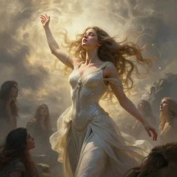 portrait of Catriona Gray as a  ever reaching  Goddess of despair, whirlwind, cinematic, eve, beautiful soft light, saving the world blind and hungry souls around. a futuristic diety, fantasy, intricate, elegant, human anatomy, natural light, golden hour, highly detailed, digital painting, artstation, wide angle, smooth, sharp focus, illustration, art by brom, tian zi and WLOP and alphonse mucha, masterpiece, 3d blender, mitch foust, Clyde Caldwell, dof