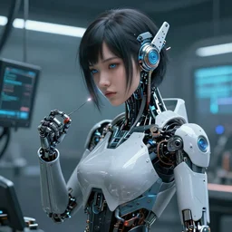 cyborg girl under maintenance, cyberpunk, hyperdetailed, artstation, cgsociety, 8k