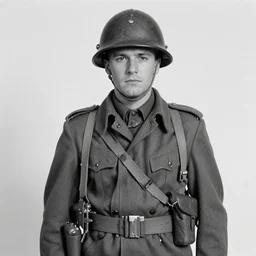 Alf from melmac as an soldier during WW2, grainy monochrome photo