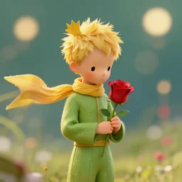 the little prince holding a red rose illustration, bokeh, octane render, award winning, trending on art station
