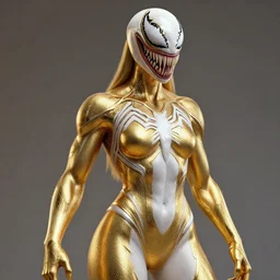 gold and white female venom, naturel, hyper detailed, digital art, trending in artstation, cinematic lighting, studio quality, smooth render, unreal engine 5 rendered, octane rendered, art style by klimt and nixeu and ian sprigger and wlop and krenz cushart