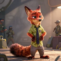 Nick Wilde (from Zootopia) outfitted for a heist, doing one last job before he's out of the game for good