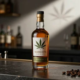 bar environment setting cannabis whisky bottle caustics
