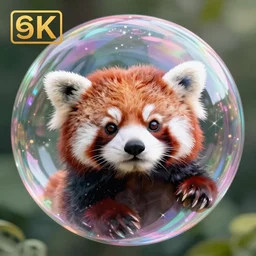a cute red panda in a bubble; digital art; trending on Artstation; unreal engine; 8k;