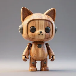 3 d octane render, ultra photorealistic, 8 k hyper detailed image unreal engine, a beautiful of a very cute figurine of a robot wood with cat ears, on the art contemporary art
