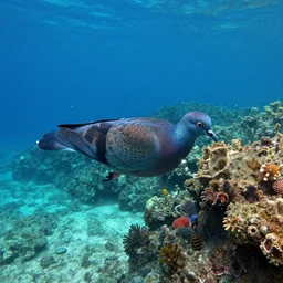 underwater pigeon drone in tropical reef