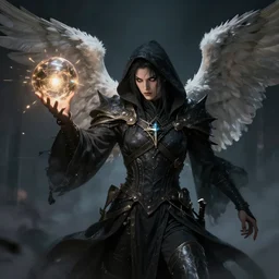a portrait of dark mage casting angel - ball and shoot it, cyberpunk concept art, trending on artstation, highly detailed, intricate, sharp focus, digital art, 8 k