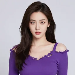 looking beautiful, her purple clothes are ripped at the top, alluring facial expression, pretty background, beautiful lighting, high resolution portrait, digital art.