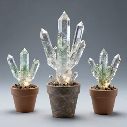crystals shaped like plants in pots