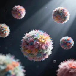 fluffy colorful balls floating in space, unreal engine
