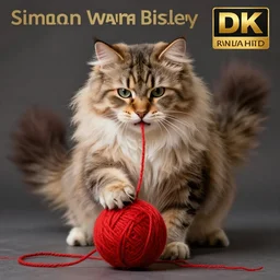 long - haired siberian cat playing with a red yarn ball, illustration, epic, intricate, hyper detailed, artstation, concept art, smooth, sharp focus, ray tracing, vibrant, photorealistic, award - winning, 4 k, hdr, simon bisley