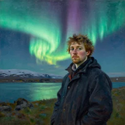 a master painting of iceland aurora borealis, sharp focus, very detaied, by berthe morisot