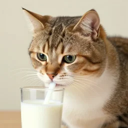 a portrait of a cat drinking milk by yoshida hiroshi
