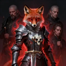 realistic anthropomorphic fox, skullknight armor and sword, red black aura, fantasy, dark, portrait by donato giancola and greg rutkowski and wayne barlow and zdzisław beksinski, realistic face