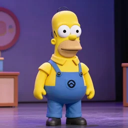 a photo of homer simpson wearing a minion costume at a stage play