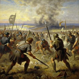 scene from ancient battlefield, painting by otto dix and greg rutkowski, 8 k