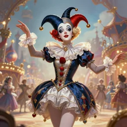 award winning digital art of a beautiful elegant pierrot jester wearing a traditional pierrot outfit, performing at a magnificent carnival, beautiful background, trending artstation, digital art, aesthetic, bloom, intricate, elegant, sharp focus, digital illustration, highly detailed, octane render, digital painting, concept art, art by ruan jia and greg rutkowski and sachin teng, masterpiece
