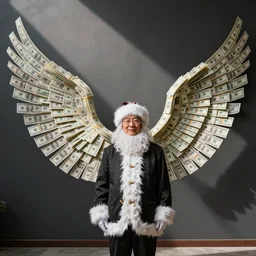 ubc president santa ono with wings made of money