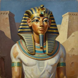 an oil on canvas painting of Egyptian god Aker, by Dan Mumford and Umberto Boccioni, underworld, past and future, east and west, 3d, realistic shading, complimentary colors, aesthetically pleasing composition, masterpiece, 4k, 8k, ultra realistic, super realistic