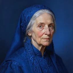 old woman portrait, deep blue, fantasy, intricate, elegant, highly detailed, digital painting, artstation, concept art, smooth, sharp focus, illustration, art by afshar petros and krenz cushart and artem demura and tony sandoval