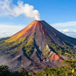 volcano, concept art, illustrated, highly detailed, high quality, bright colors, optimistic,