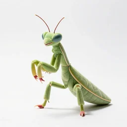 plush toy praying mantis, high detail photograph, full body, isolated on a pure white background, centered, entire subject in frame, sharp focus, soft studio lighting