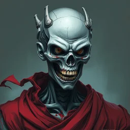 dragon ball zombie portrait, skeleton, metal parts, red fabric, torn clothes, blood stains, by greg rutkowski