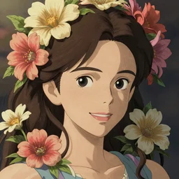 isometric view, beautiful person, happy, flowers, absurdly beautiful, elegant, realistic ultrafine hyperrealistic detailed face illustration by amrita sher - gil and studio ghibli, intricate linework, sharp focus, bright colors, matte, unreal engine highly rendered, global illumination, radiant light, intricate environment