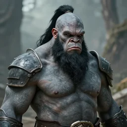 a d & d portrait of an armored gray - skinned goliath with face tattoos, sides of head shaved with black ponytail, black beard, strong, art by deiv calviz, splash art, natural light, fantasy, atmospheric lighting, by greg rutkowski, hd wallpaper, ultra high details, cinematic composition, professional unique masterpiece