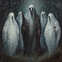 council of ghosts in the style of Anton Semenov, horror, macabre art, realistic painting, high definition, digital art, very detailed