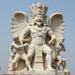 epic and dramatic view of quetzalcoatl sculpture made in travertine marble showing scams in his full body, realistic and ultra detailed, 8 k
