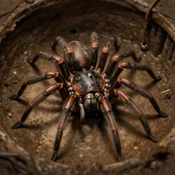 mechanical spider in a large dimly lit sewer, ultra detailed digital art, fine drawing, hyper real, 4 k, moody lighting, warm colors