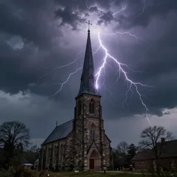 Ball lightning hovering over a church steeple, concept art