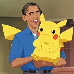 a still of Barack Obama holding Pikachu in the anime Pokémon (2002)